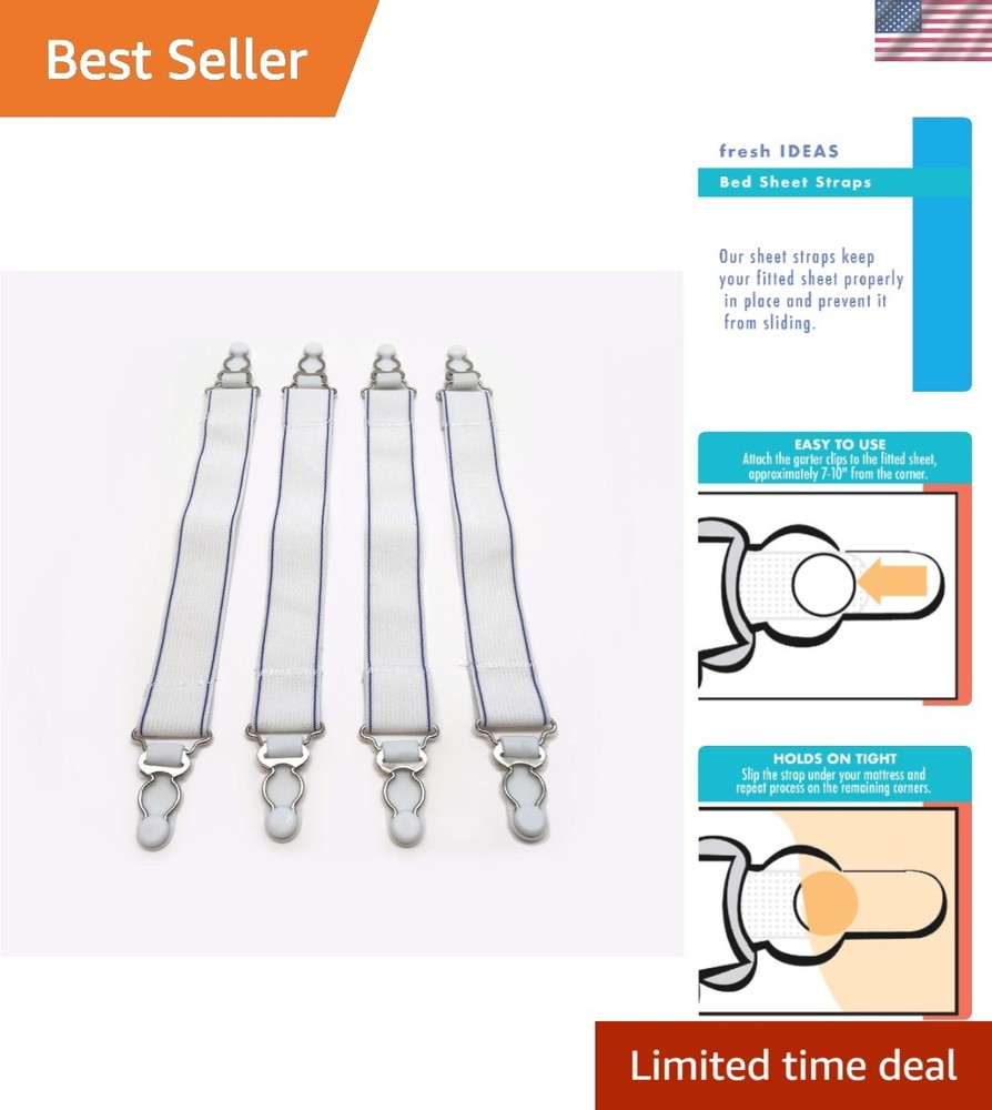 Fresh Ideas Bed Sheet Straps 4-Pack - Secure Your Sheets for a Restful Night