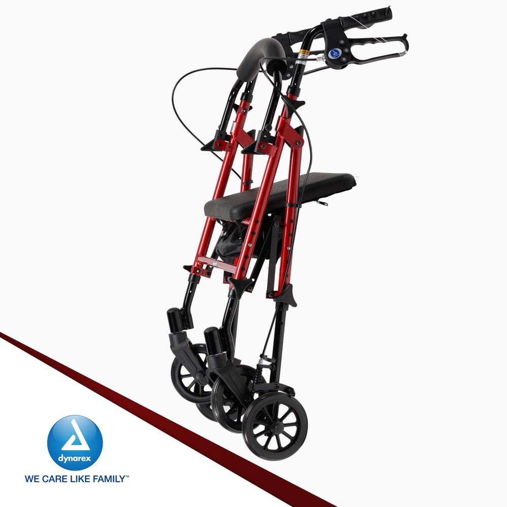 Dynarex DynaGo Flex Rollator, 6" Wheels, Adjustable Seat Height, Red Frame