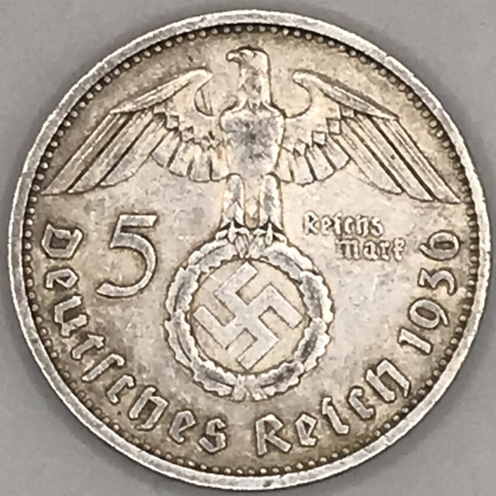 1936 Germany 5 Mark Silver Coin Great Condition