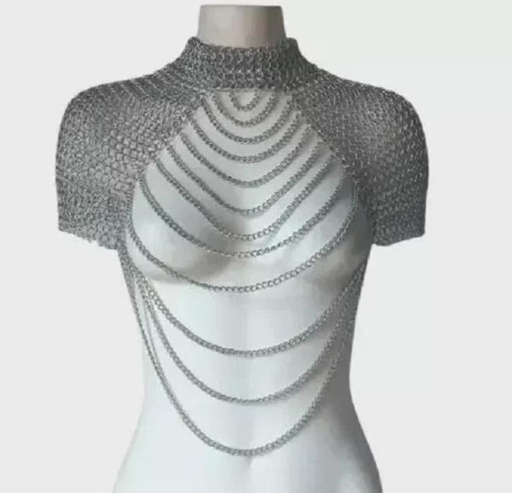 Medieval Chainmail Collar Shoulder Armor Adjustable Chainmail Chain COSTUME