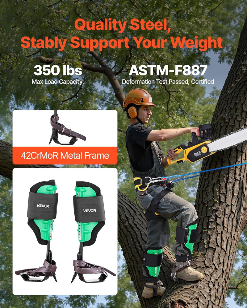 Tree Climbing Spikes Set, 1 Pair Height-Adjustable Climbing Spurs with Security
