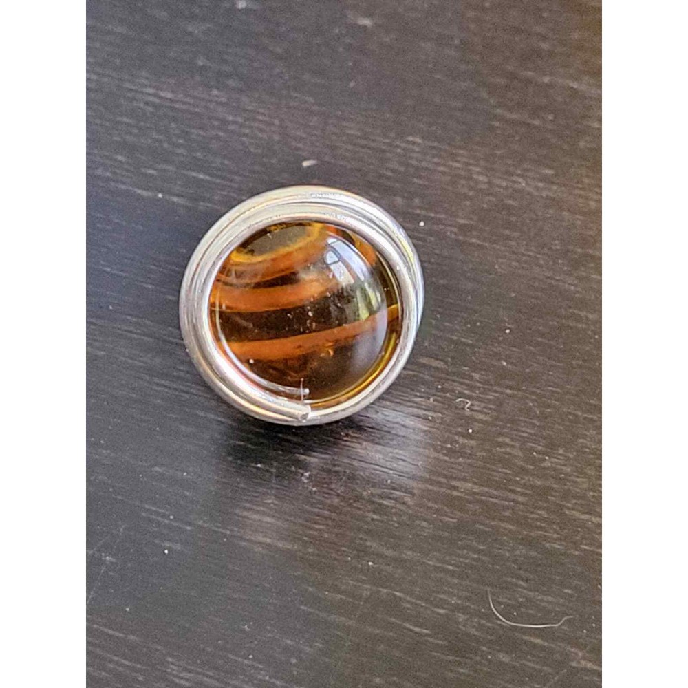 Ocean Glass Candy Cocktail Statement Wrapped Rings Silver Amber Size 7