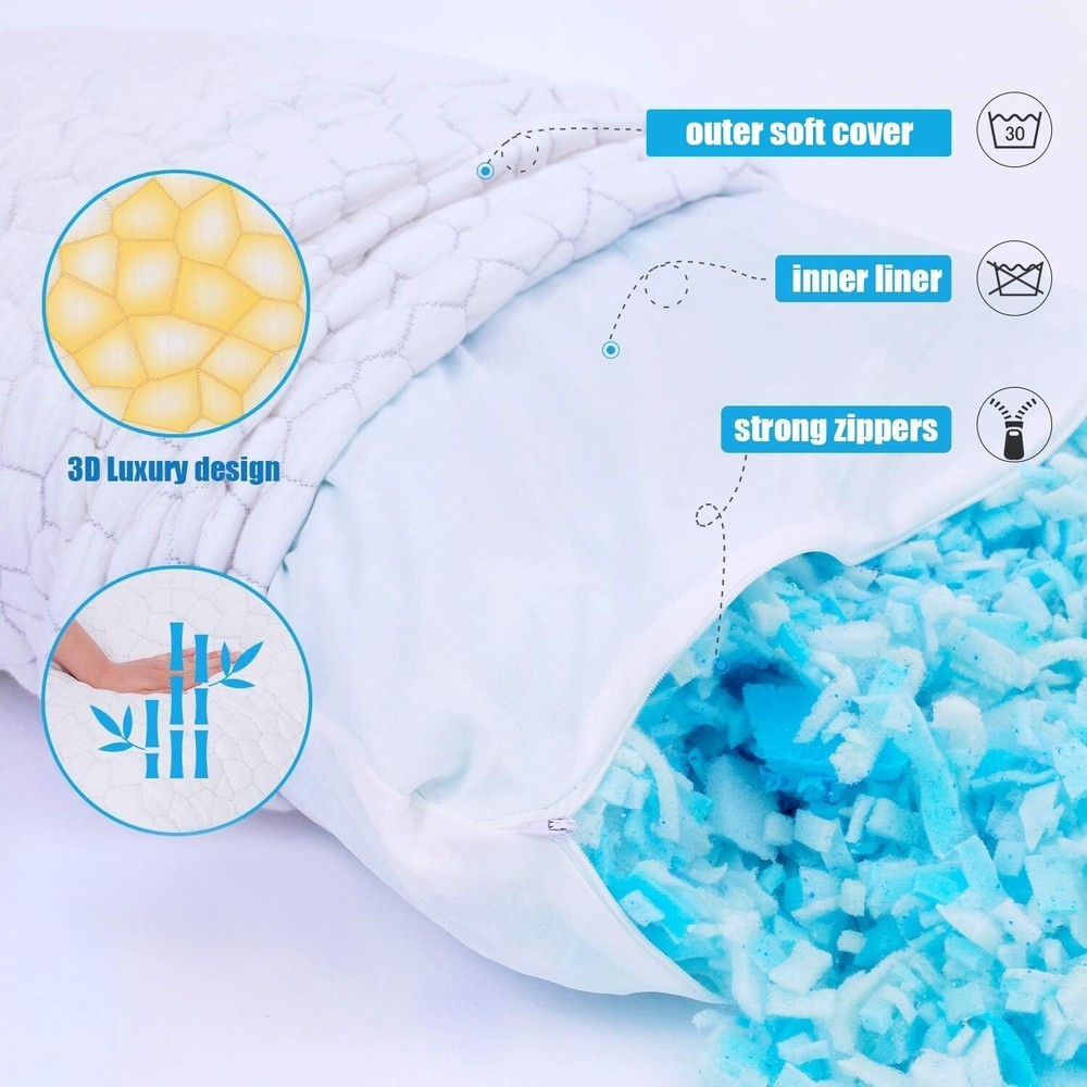 Cooling Bed Pillows for Sleeping 2 Pack Shredded Memory Foam Pillows