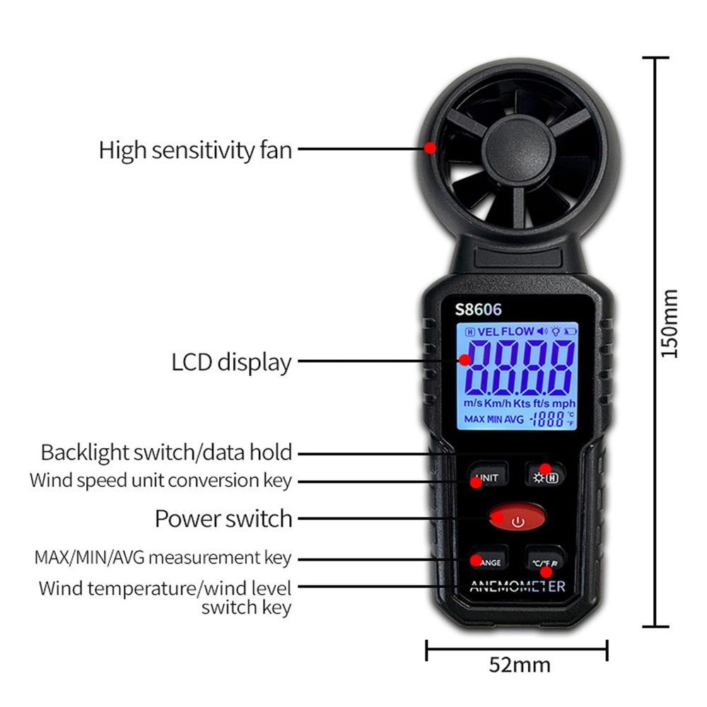 3 in 1 Handheld Anemometer Wind Speed Meter Gauge Speedometer Wind Level Test...
