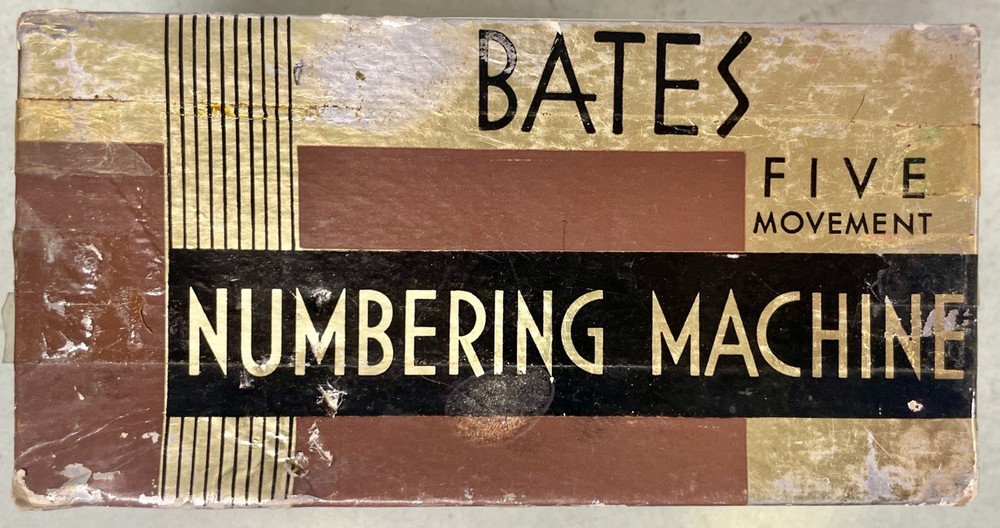 Bates Five Movement Numbering Machine: sequential stamp device six wheel style E