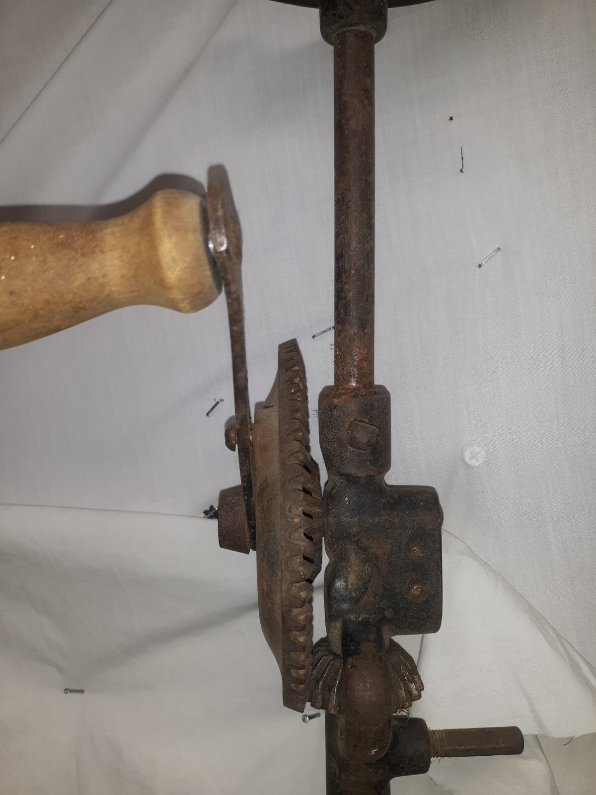 Antique Split Frame Hand Crank Drill Shoulder Brace with 2 Jaw Chuck 15"