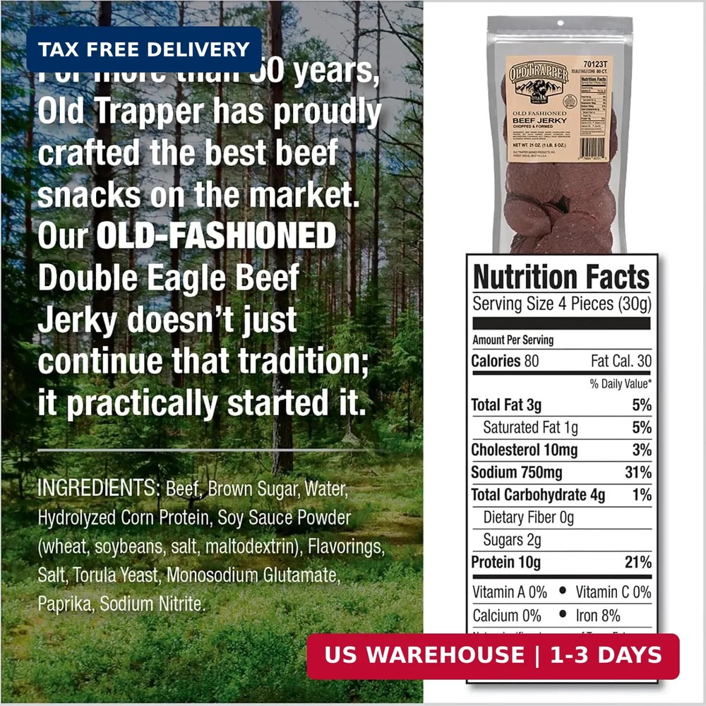 Old Trapper Double Eagle Beef Jerky, Old-Fashioned Flavor, 21 Ounce Package