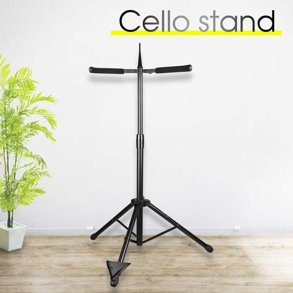 Adjustable Cello Stand with Bow Hook , Foldable Tripod Support for 1/2, 1/4, ...