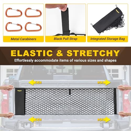 Envelope Style Trunk Cargo Net Compatible with Chevy Silverado 2013-2024