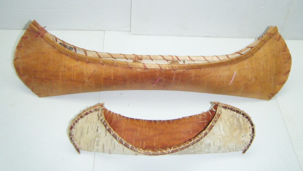 2 Vintage Hand-Made Birch Bark Canoes