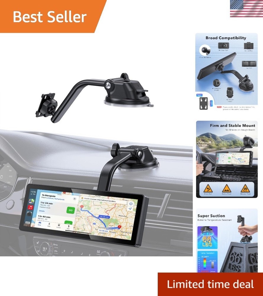 Extended Carplay Mount, 360° Flexible Windshield Dashboard Suction Cup Bracke...