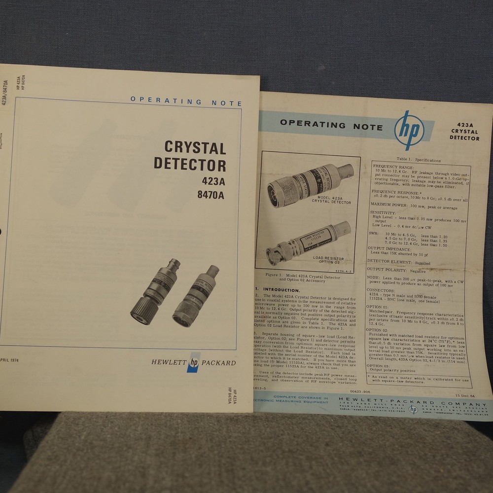 HP 423A / 8470A Crystal Detector Operating Note #2