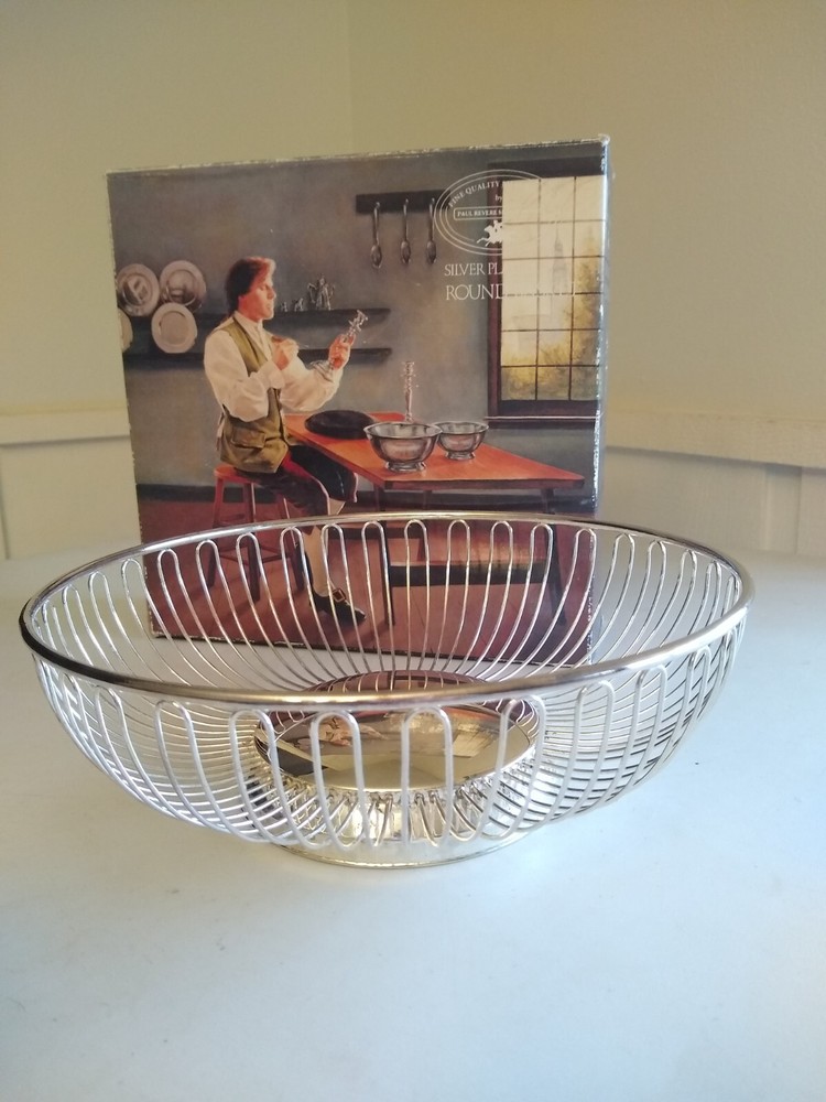 Paul Revere Silversmiths Silver Plated Round Basket Vintage 1987