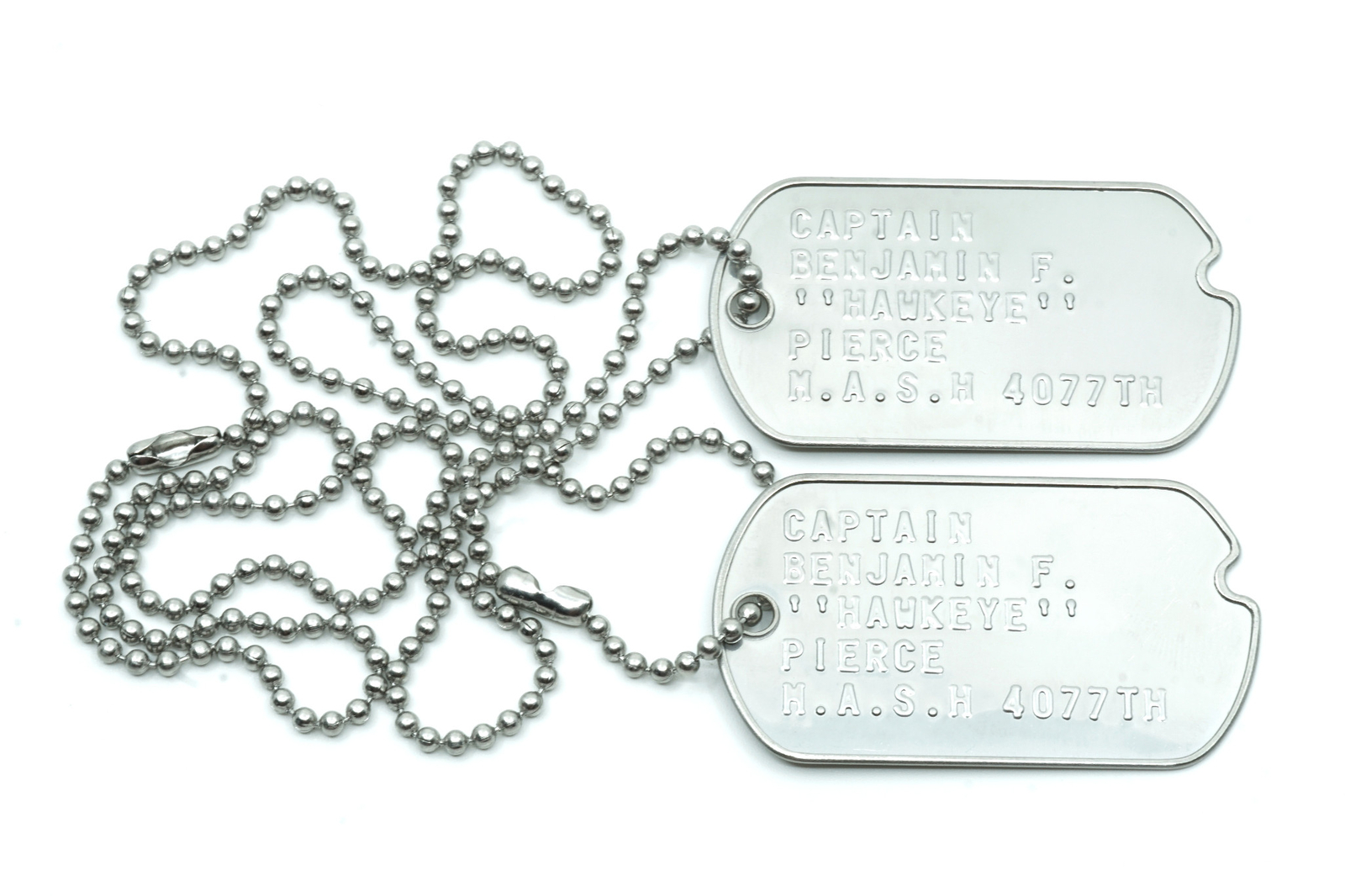MASH Benjamin "Hawkeye" Pierce Stainless Steel Military WWII Style Dog Tags Prop