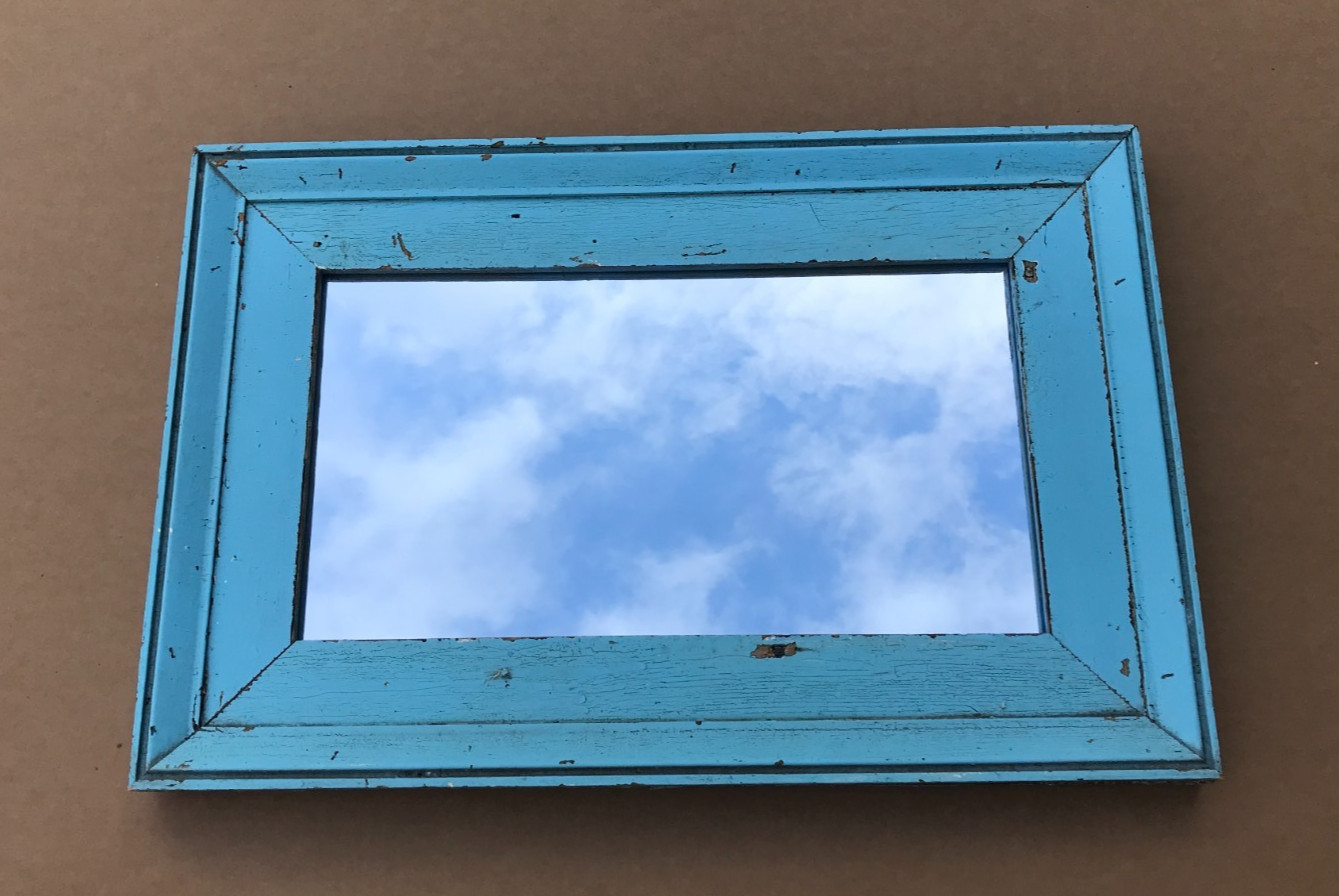 VTG Salvaged 18x27 Shabby Blue 2-Piece Wood 11x20 Mirror Chic Old 1617-25B