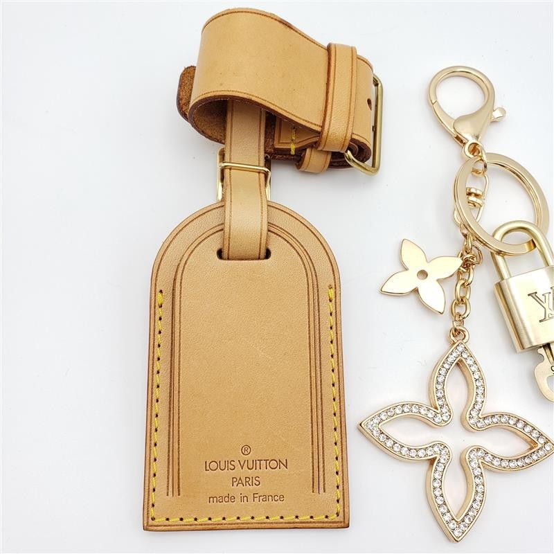Authentic Louis Vuitton Luggage Nametag and Gold Padlock with Unbranded Keycharm