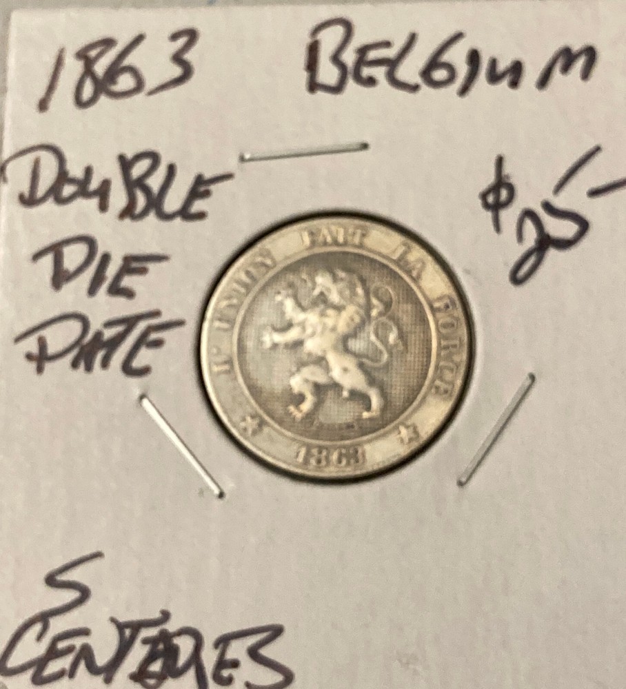 1863 BELGIUM DOUBLE DIE (DATE) 5 CENTIMES