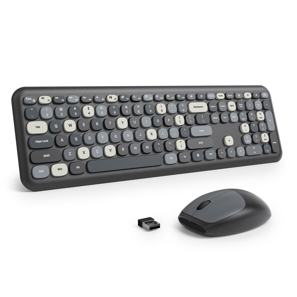 iRoboosta Black White Wireless Keyboard and Mouse Combo, 2.4GHz Retro Typewri...