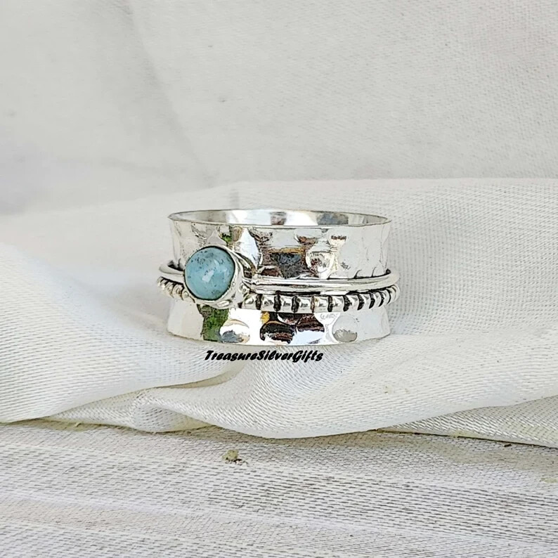 Larimar Ring, Spinner Ring, 925 Sterling Silver, Women Ring, Handmade , All size