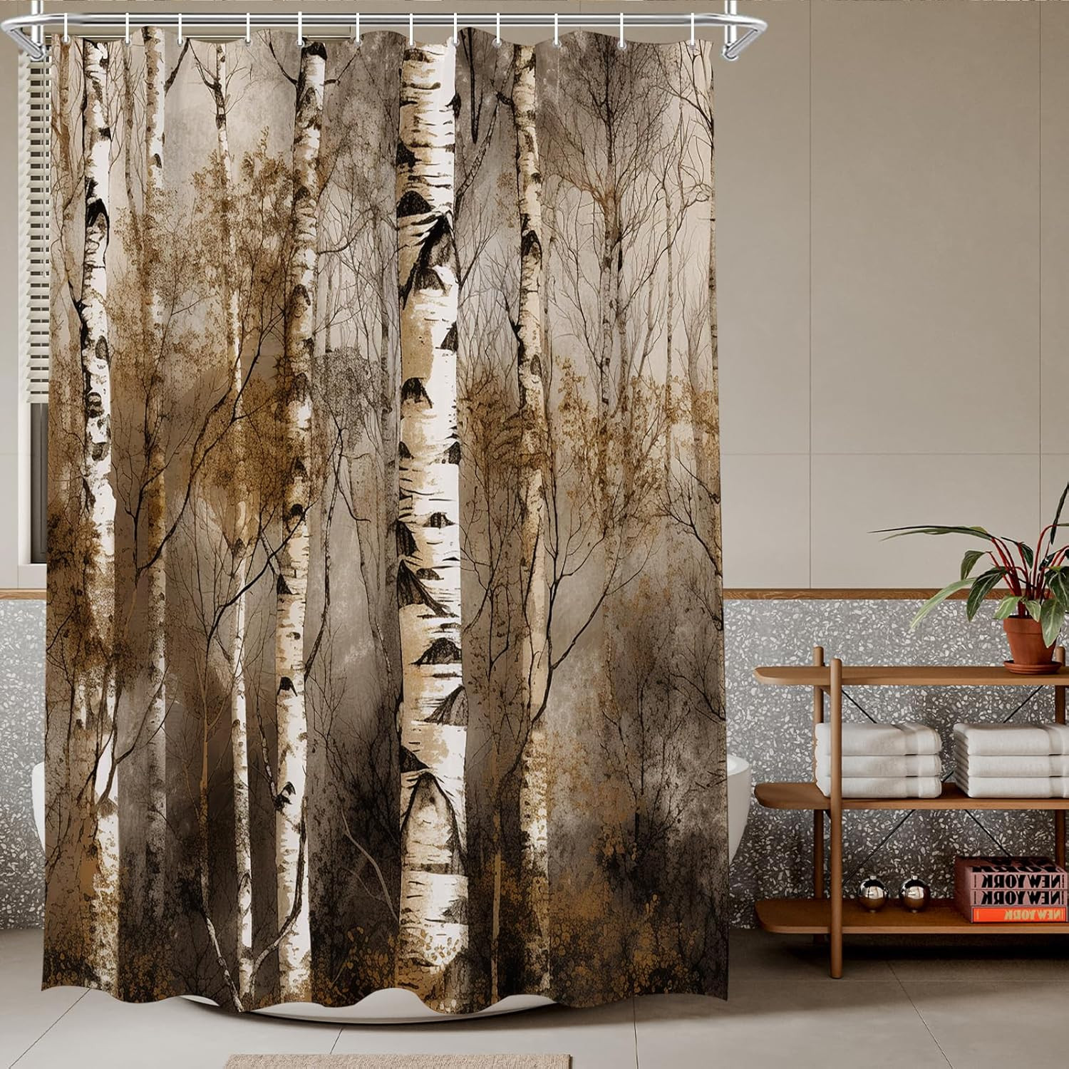 Theblackspot Birch Tree Shower Curtain Rustic Bath Curtains Decor Sets Grommet w