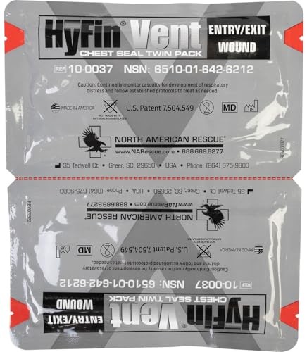 North American Rescue HyFin Vent Chest Seal Twin Pack Vented Wound Chest Seals