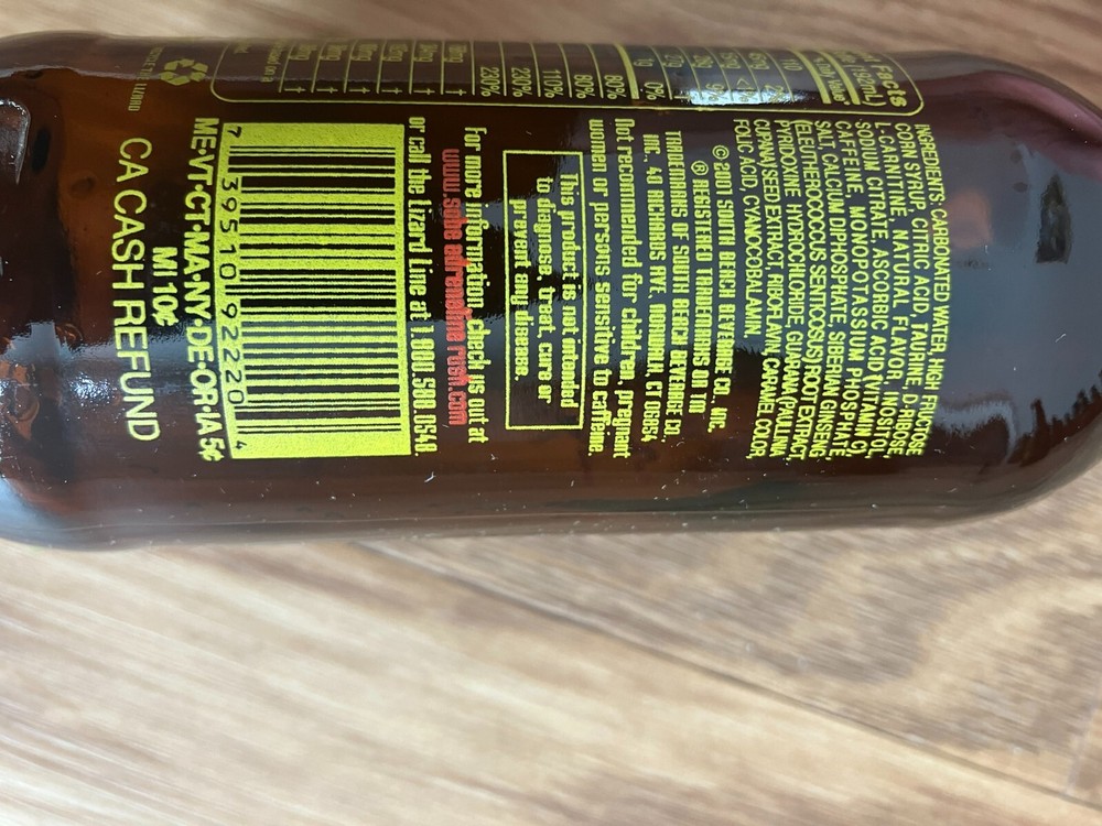 Original SoBe Adrenaline Rush Glass Bottles with Cap