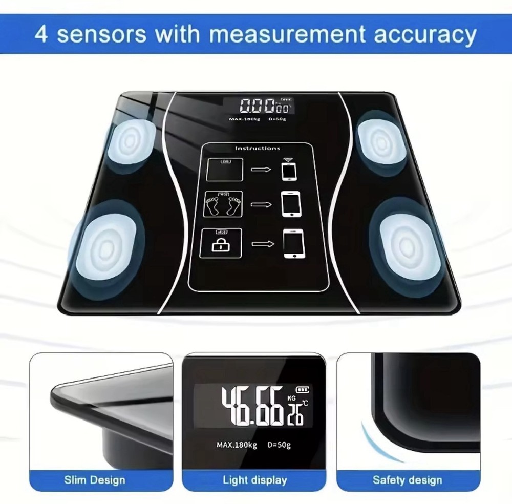 Smart Digital Bathroom Scale Black Glass Modern Design