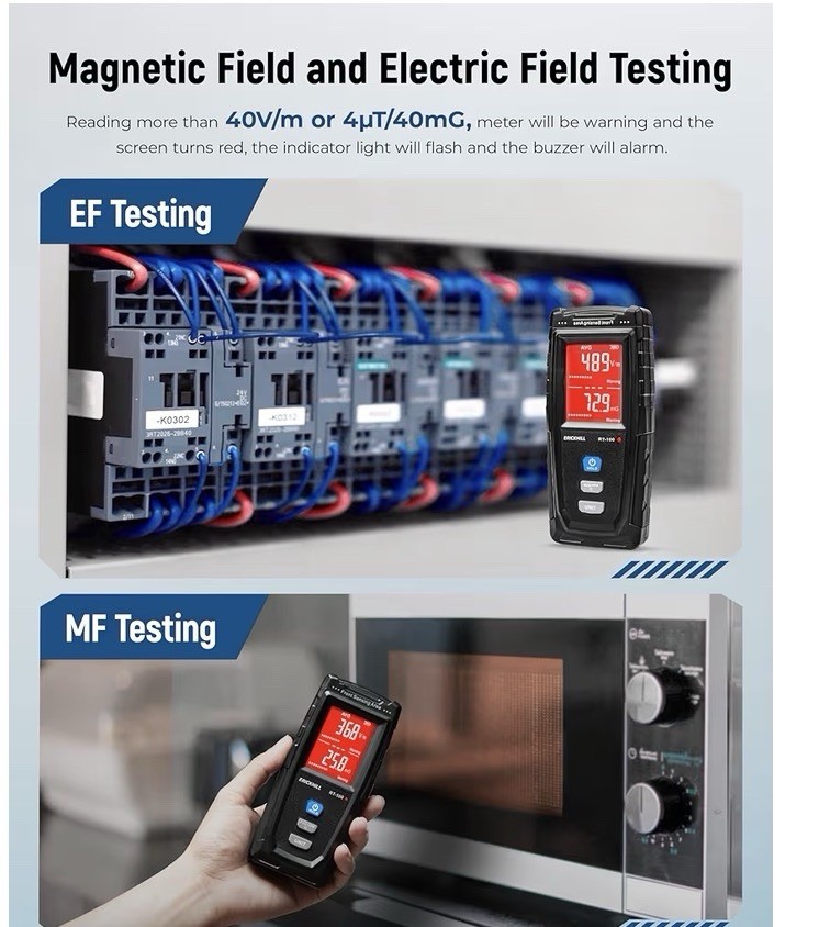 Erickhill Handheld Digital EMF Meter Detects Elec Mag Fields Blue Sound-LightNEW