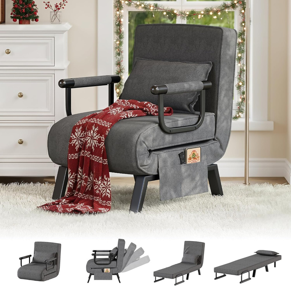 Versatile 5-in-1 Sleep Chair Bed with Adjustable Backrest - Dark Grey