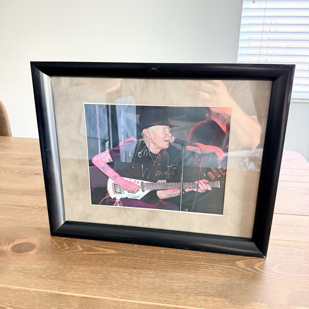 JOHNNY WINTER Signed Autograph 15x12" Framed Photo