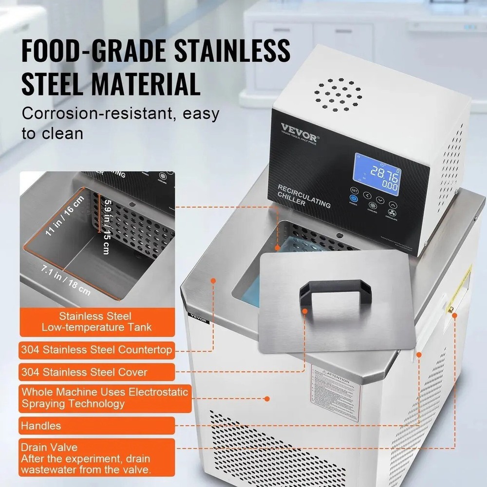 Lab Chiller Circulator Recirculating Cooler with Digital Display & Adjustable Te
