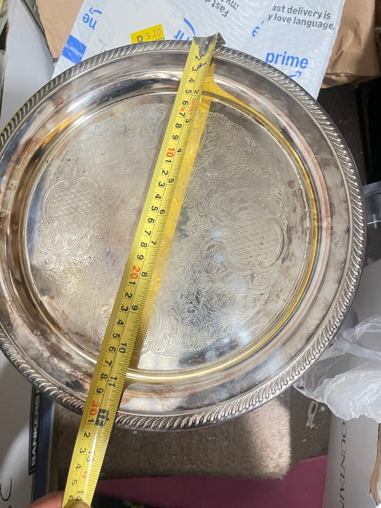 Vintage Round Silver Plated Serving Tray ~ 12"(3J)