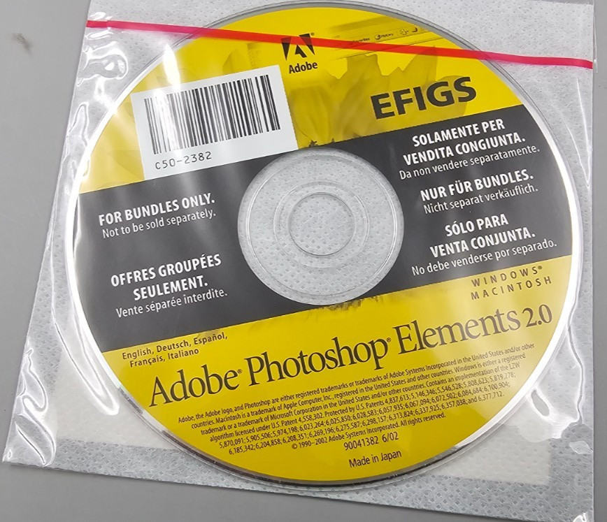 Adobe Photoshop Elements 2.0 ~ CD-ROM with Serial Number ~ PC Mac