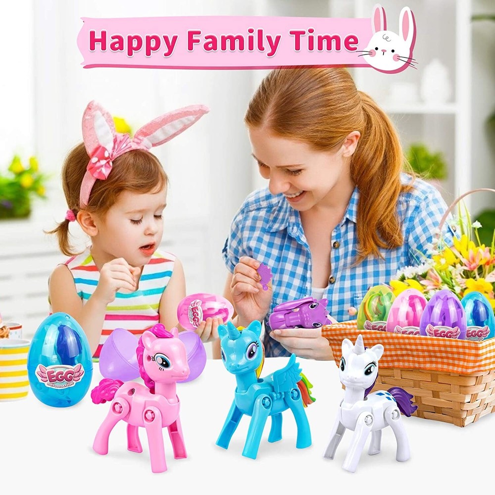 4 Pack Prefilled Easter Eggs with Toys 4 3/8" Plastic Easter Eggs Filled for Kid