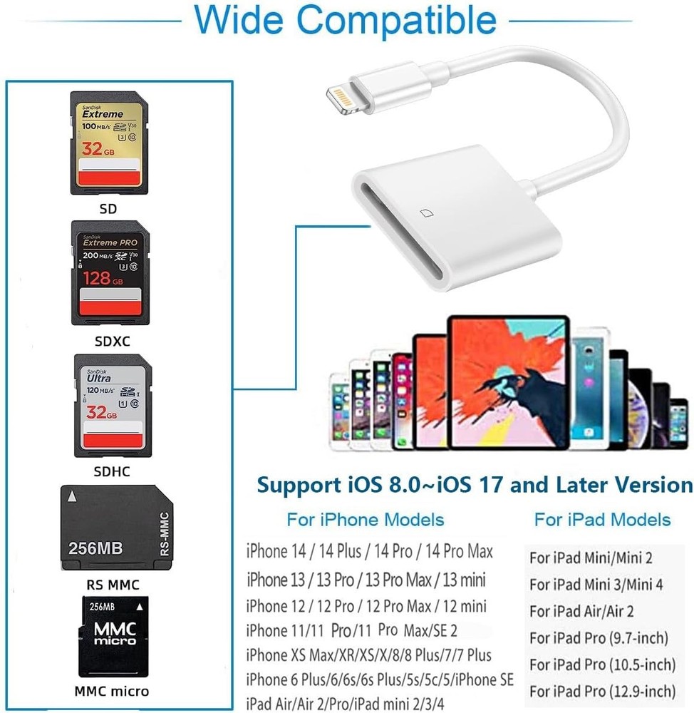 [Apple MFi Certified] SD Card Reader for iPhone/iPad,Lightning to SD Card Camera