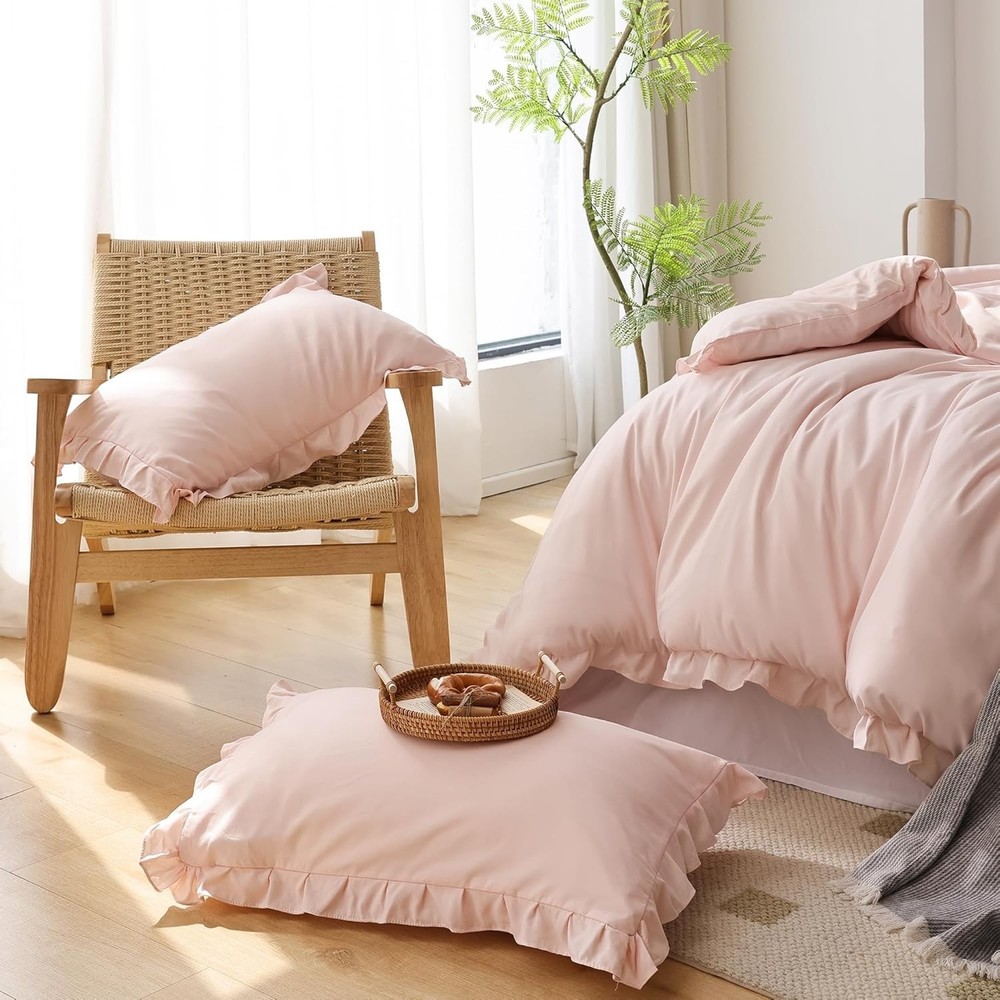 Soft Fluffy Comforter Set 3PCS 1 Ruffled Blush Comforter Set & 2 Pillowcases