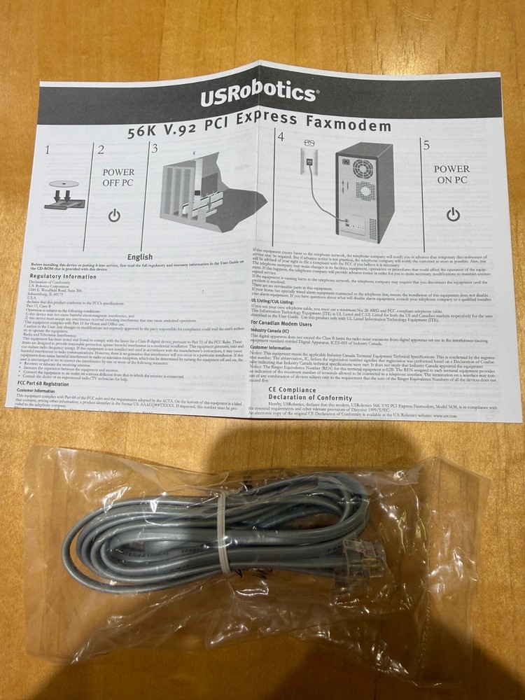 US Robotics USR5638 Fax Modem 56 Kbps V.92 PCI-Express