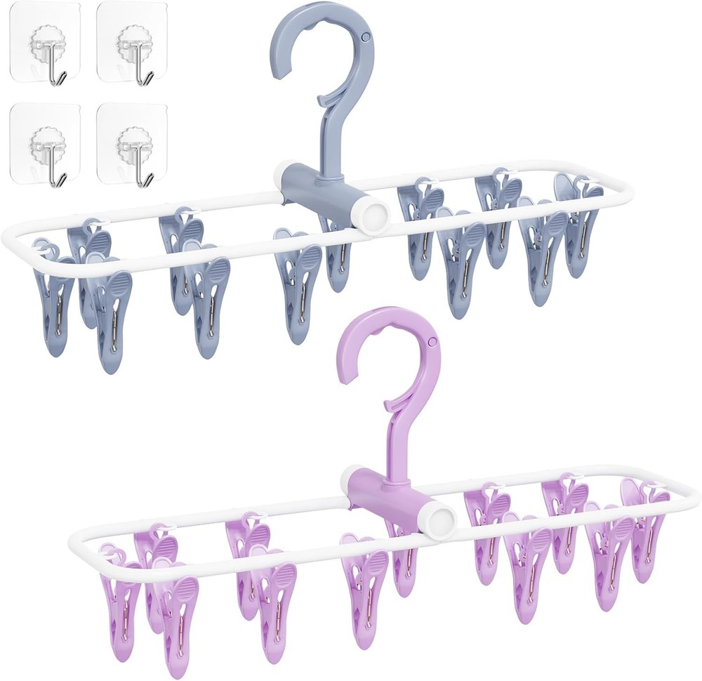Clothes Drying Hanger W/ 12 Clips 2 Pack Folding Portable Hanging Drying