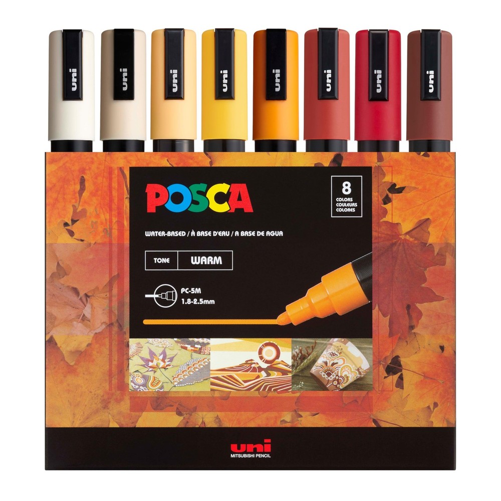 uni POSCA PC-5M Water-Based Paint Markers, Reversible Medium Tip, Warm