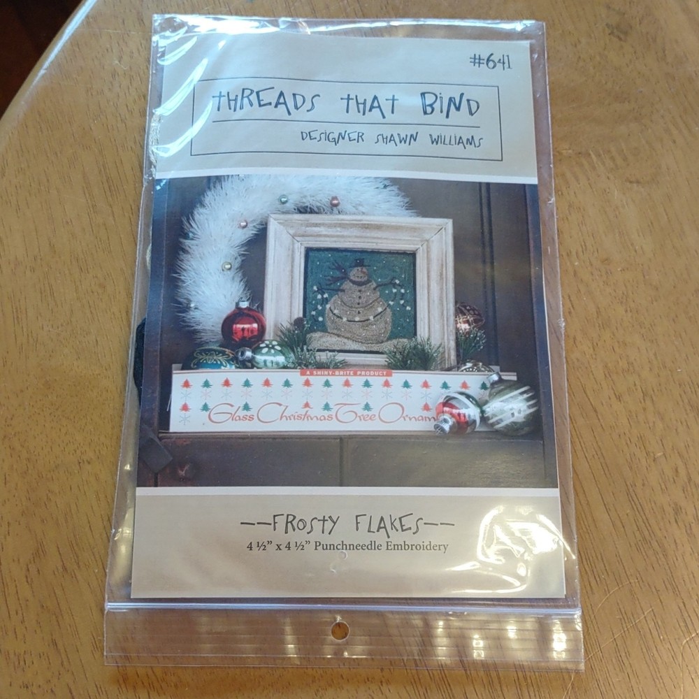 Threads That Bind Frosty Flakes Punch Needle Kit 641 Holiday Pattern Floss