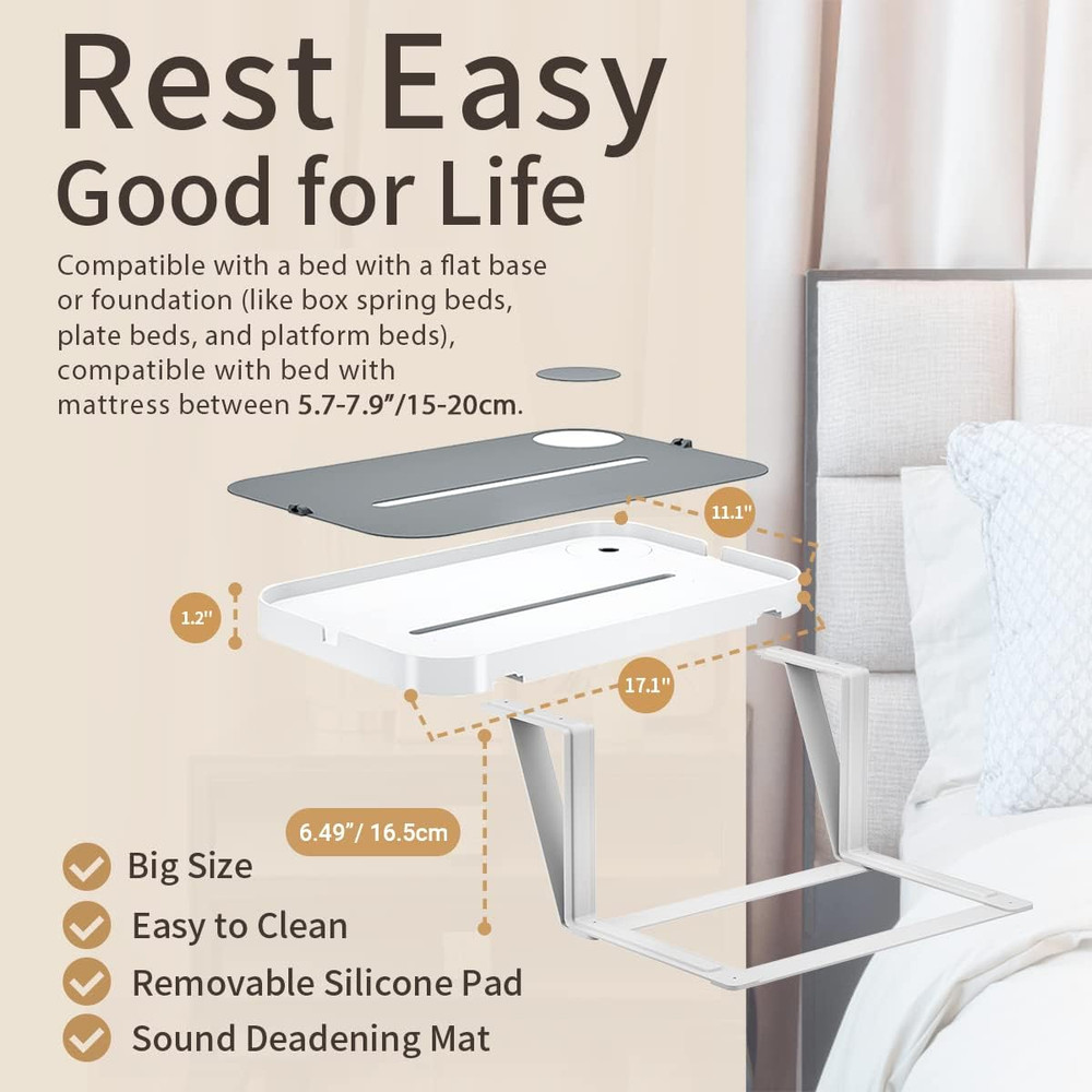 Bedside Shelf for Bed Bedside Tray Table under Mattress for Box Spring/Plate/Pla