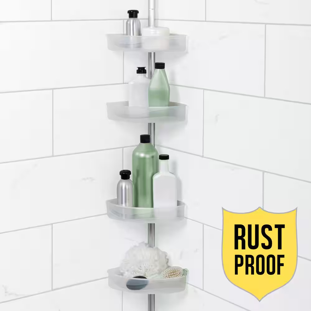 Tension Pole Rust Resistant Corner Shower Caddy in Satin Chrome