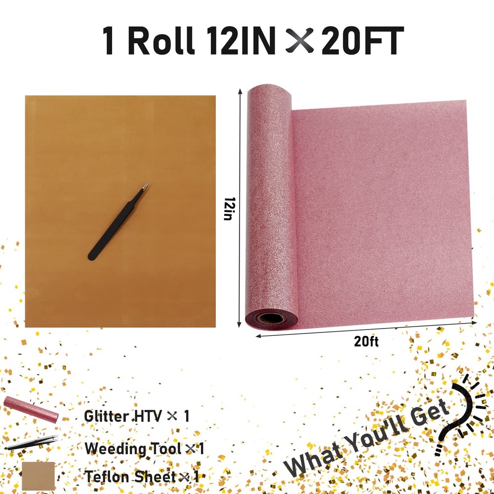 Glitter HTV 20FT Roll Pink