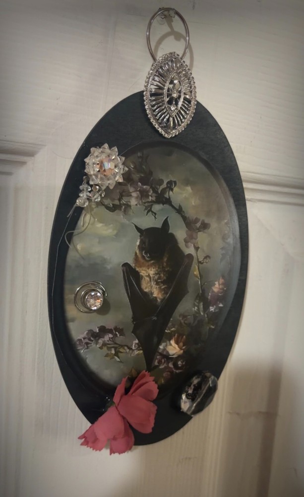 Sleeping Bat Oddity Plaque Wall Decor Weird OOAK