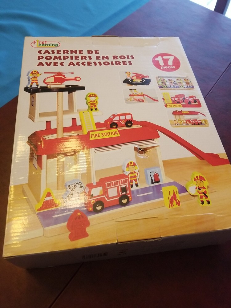 First Learning 17-pc Wooden Fire Station Play Set.