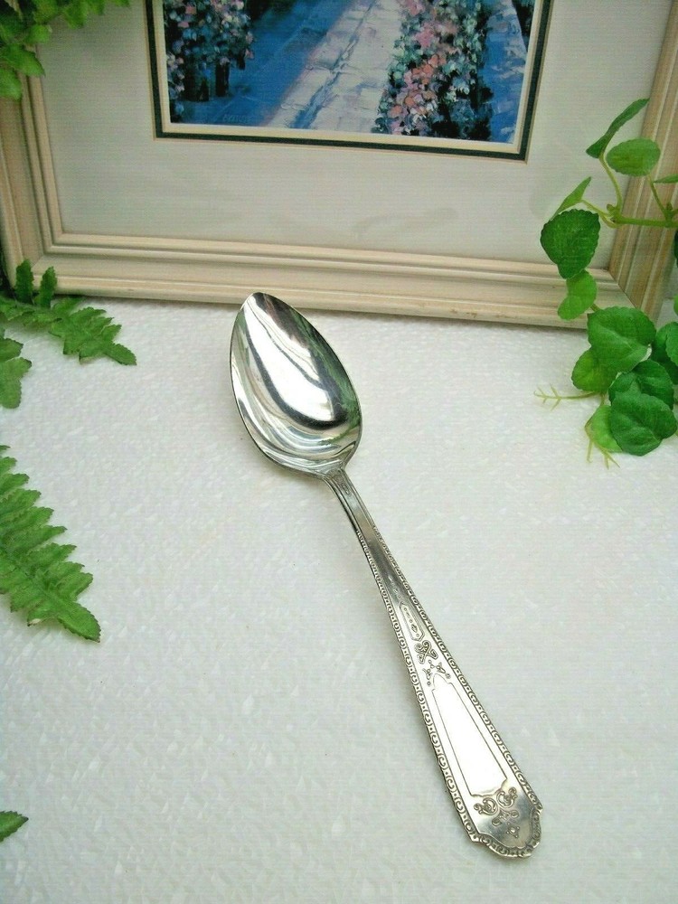 Vintage  National Silver    TWO  Pattern   Silverplate  Solid Serving Spoon