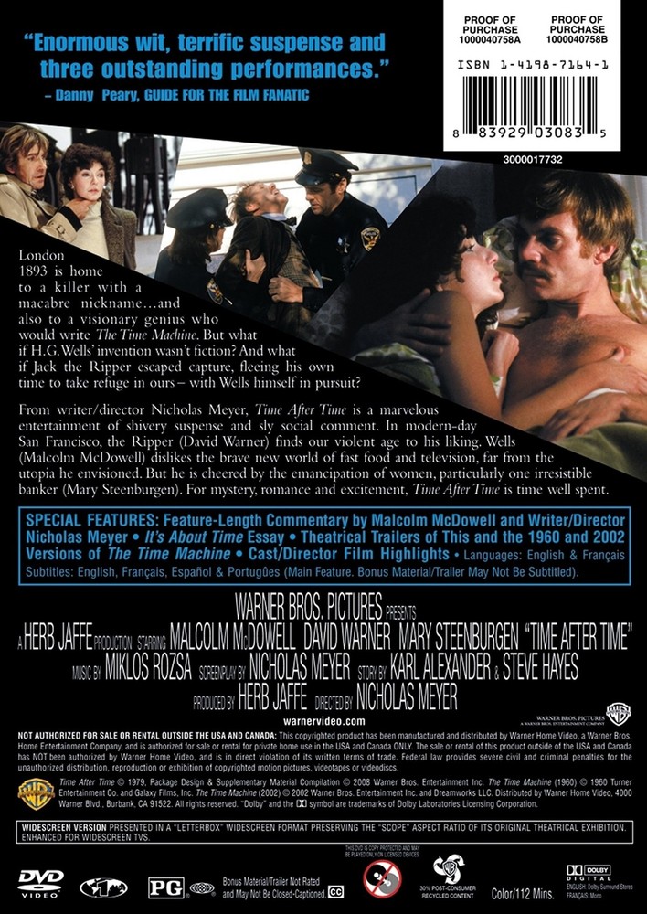 Time After Time DVD Malcolm McDowell NEW