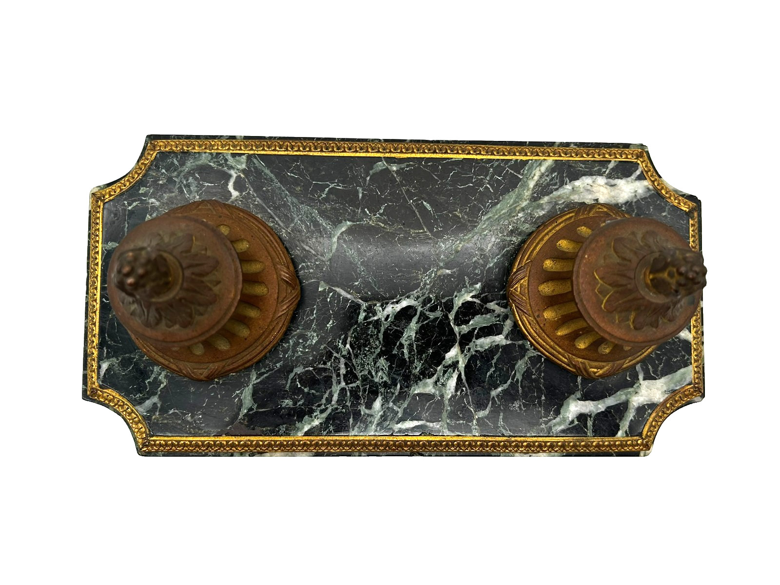 Antique Green Empire Marble and Bronze Inkwell