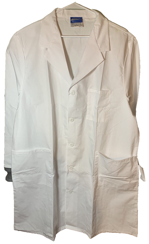 Crest Men's Basic White 42" Lab Coat Style 124 Button Front 3 Pockets Size XL