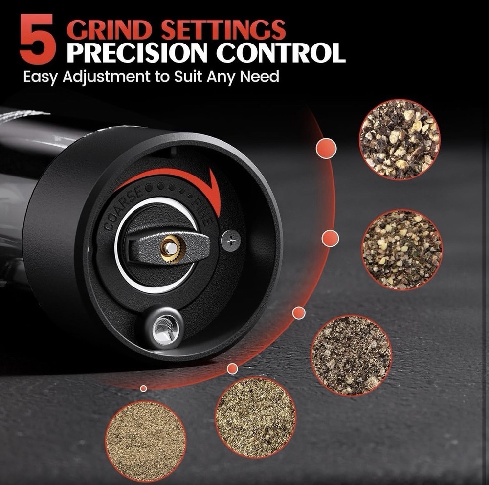 Electric Salt and Pepper Grinder Set, Automatic, Adjustable, Gift, 2 Pack